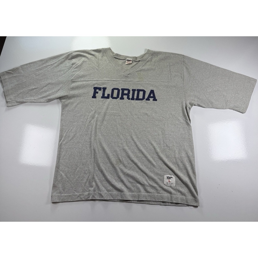 Vintage 80s Collegiate Pacific Florida Gray v-neck T-Shirt size L USA made